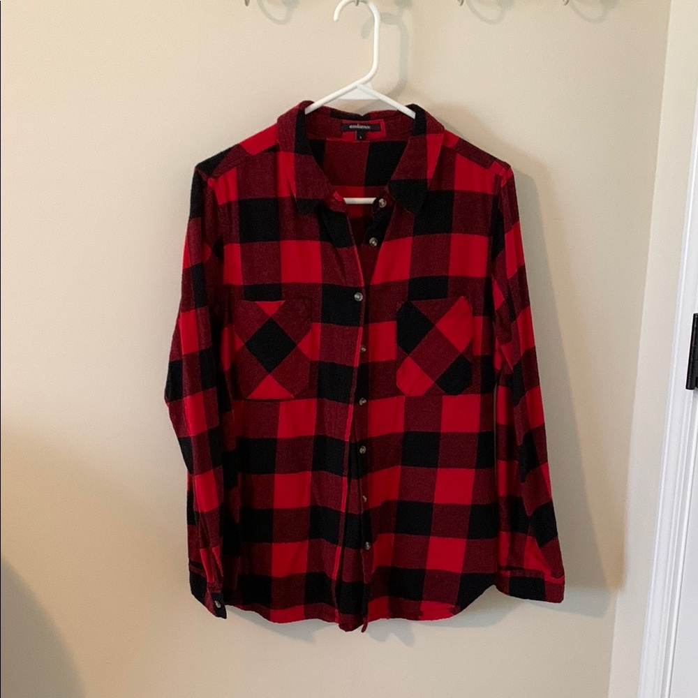 Red and Black Plaid Button-Up Shirt